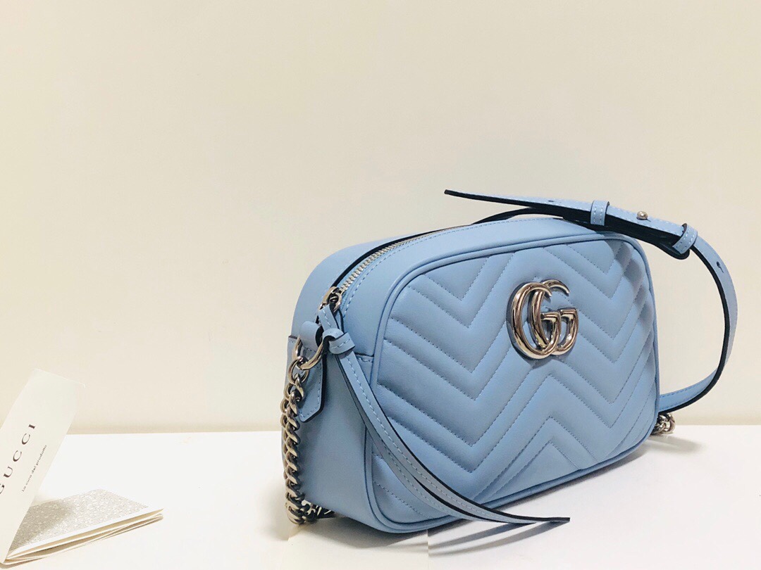 Gucci GG Marmont Small Matelasse Shoulder Bag 447632 Light Blue